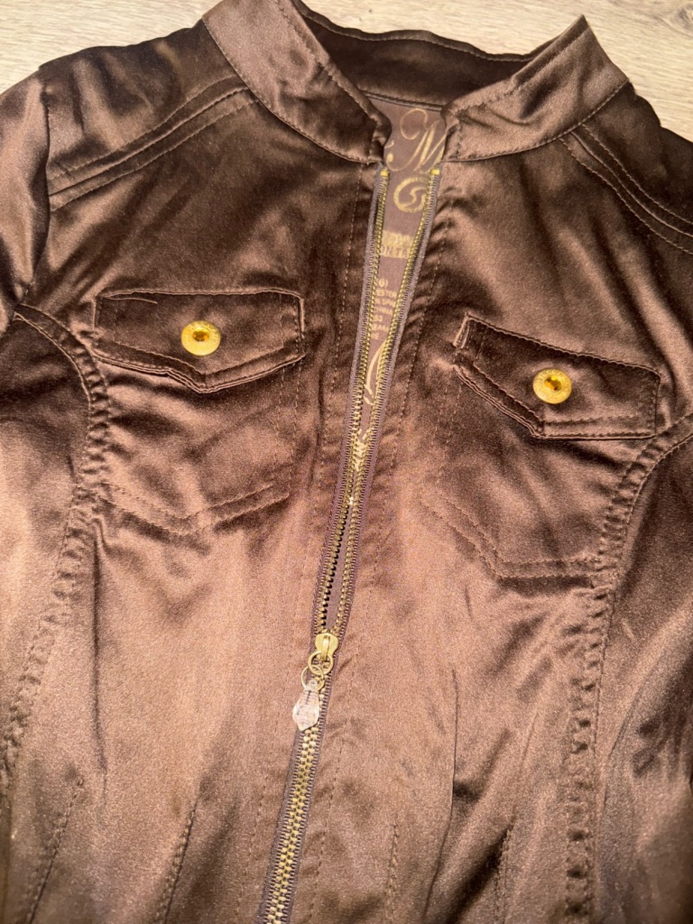 Vintage Hannah Montana Chocolate Brown Silky Zip Jacket w/ Bell Sleeves XL - Picture 6 of 12